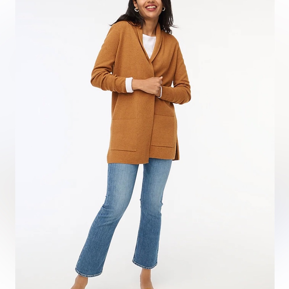 J. Crew Caramel Brown Open-Front Long Cardigan Sweater